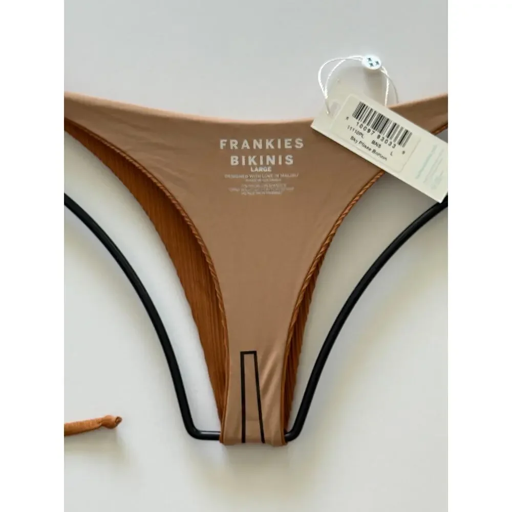 Frankie’s Bikinis x REVOLVE Sky Plissé Tie Bikini Bottom - Brown Sugar - L